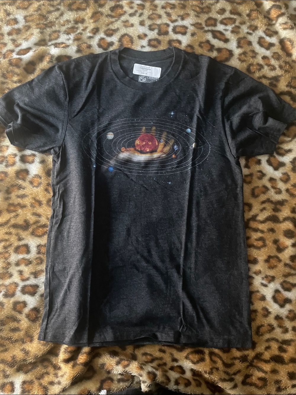 Black Graphic Space Planet Short Sleeve Tee